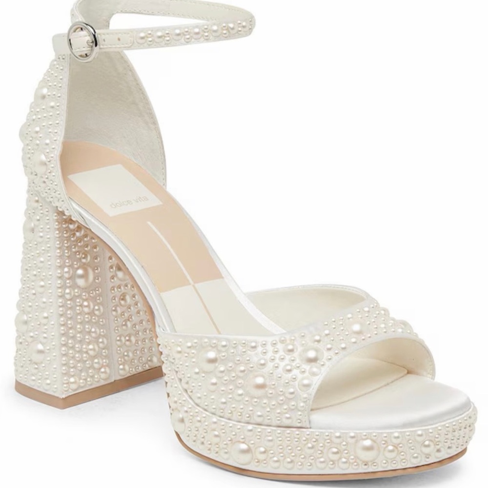 Dolce Vita Pandro Pearl Satin Ankle Strap Platform Sandals